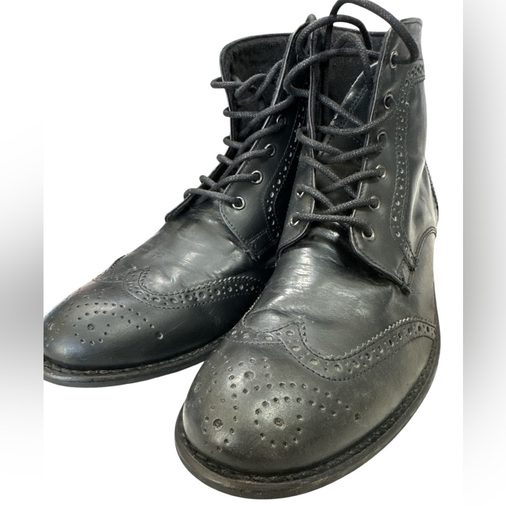BDS Studio Ink Black Leather Wingtip Ankle Boots Size 11.5 Lace Up Dress Boots
